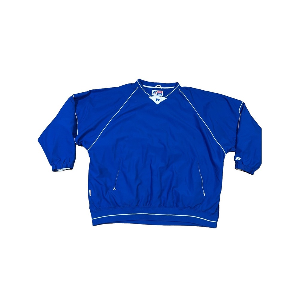 Vintage Russell Athletic Team Issue V-Neck Windbreaker Jacket Mens 3XL Blue
